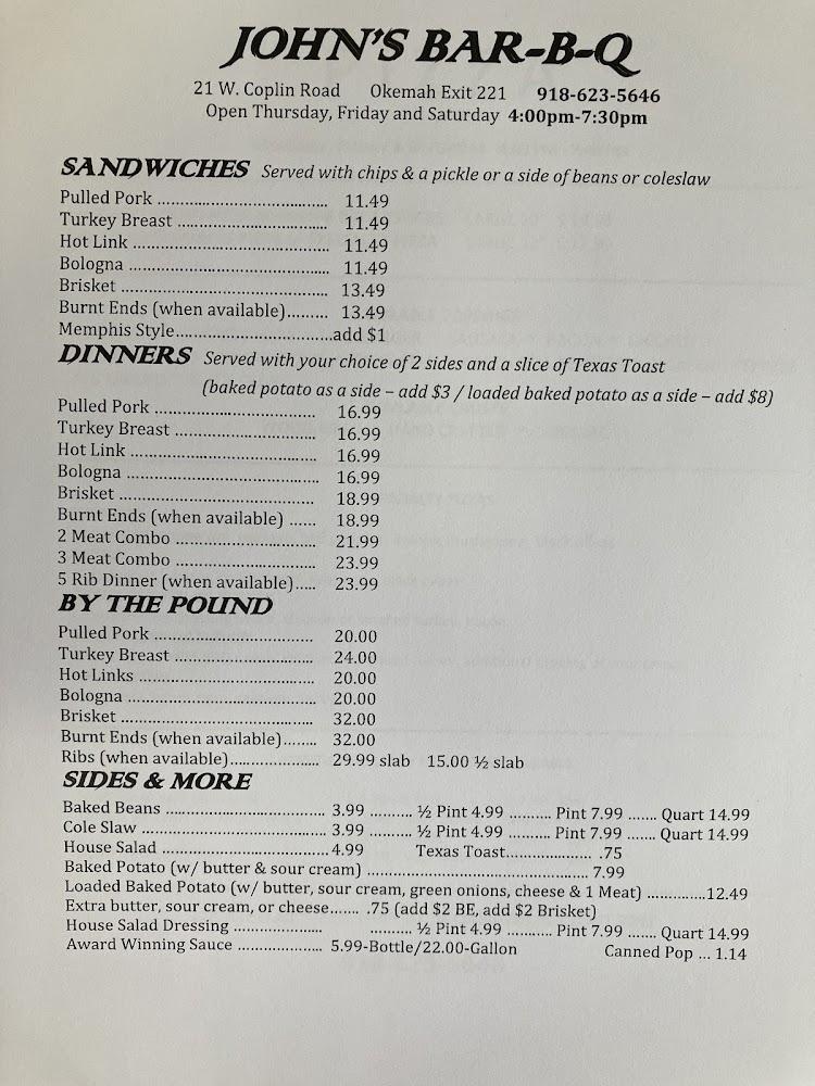 John's Bar-B-Q Menu image 3
